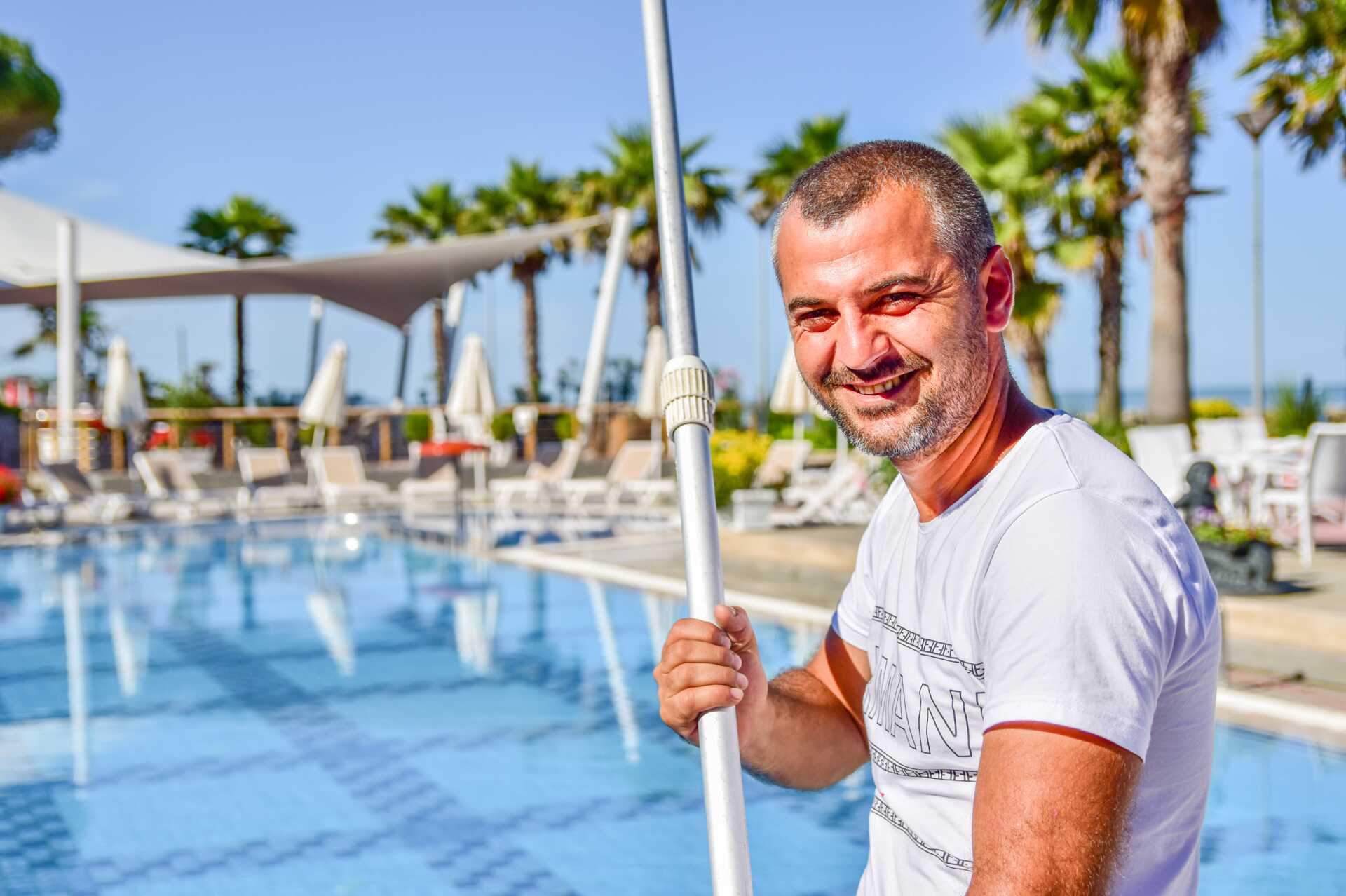 Poolområdet på Fafa Premium-hotellerne på Durres-rivieraen i Albanien.