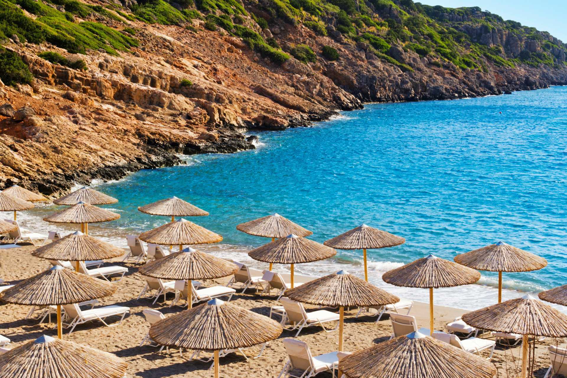 Stranden ved Agios Nikolaos på Kreta, Grækenland.