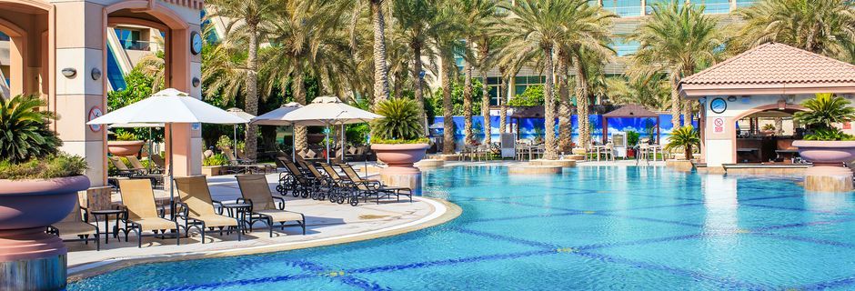Poolområdet på hotel Al Raha Beach i Abu Dhabi, De Forenede Arabiske Emirater.