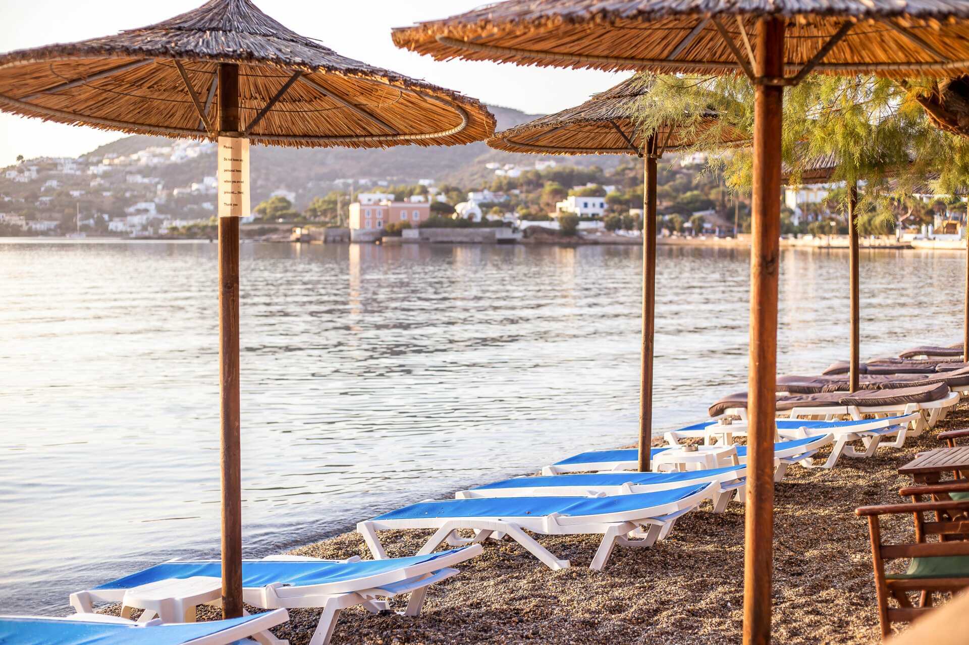 Stranden ved Hotel Alinda på Leros i Grækenland.