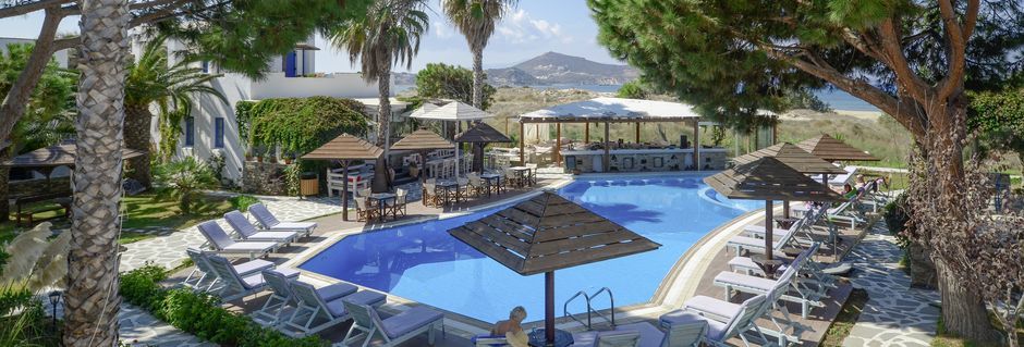 Poolen på hotel Alkyoni Beach i Naxos by, Grækenland.