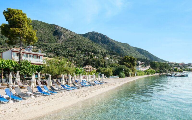 Stranden ved Hotel Armeno Beach på Lefkas, Grækenland.