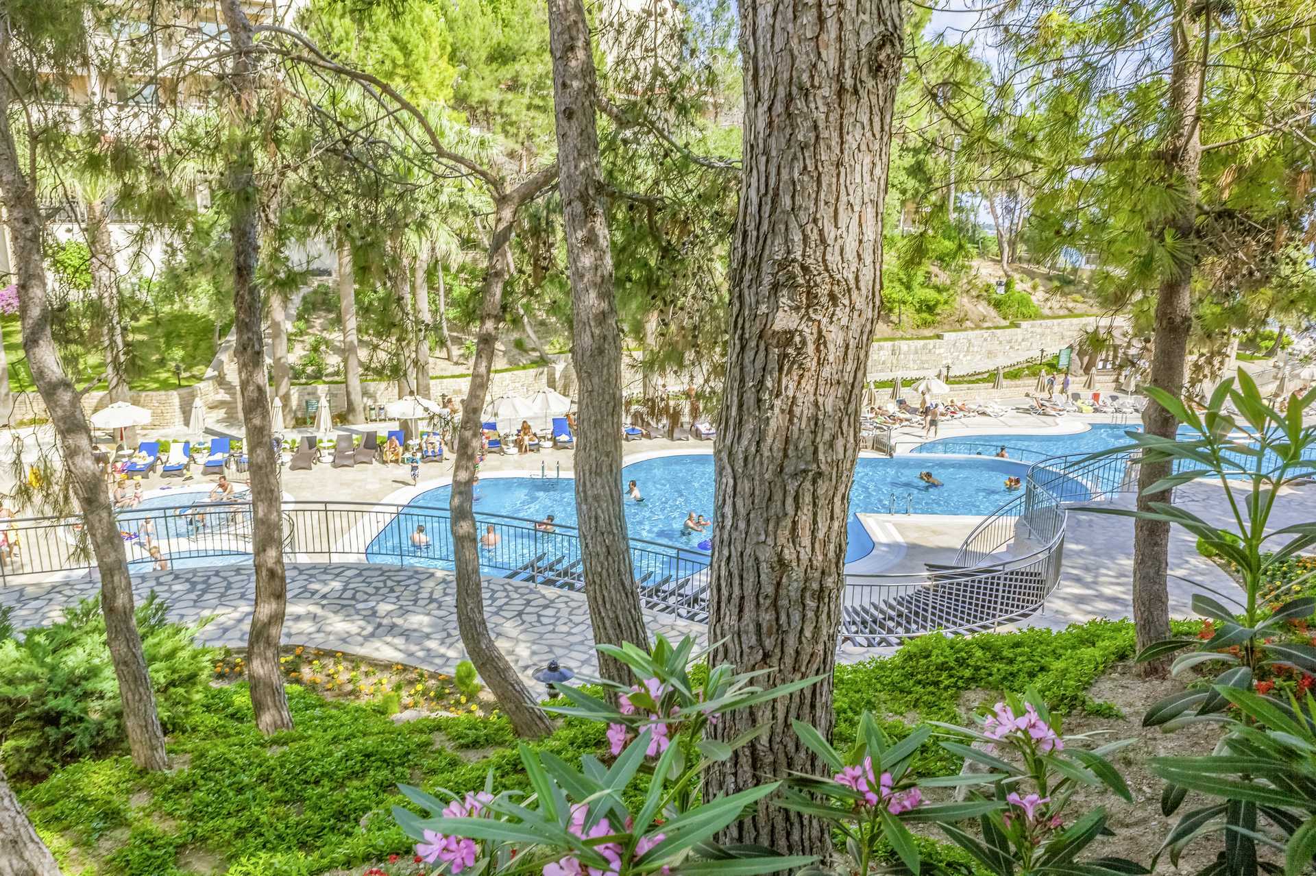 Poolområde på Melas Holiday Village hoteller i Side, Tyrkiet.