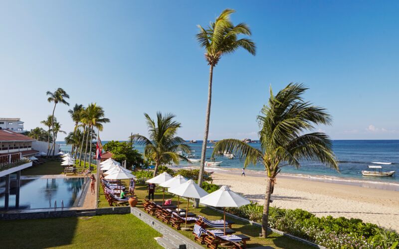 Stranden ved Hotel Coral Sands i Hikkaduwa, Sri Lanka.