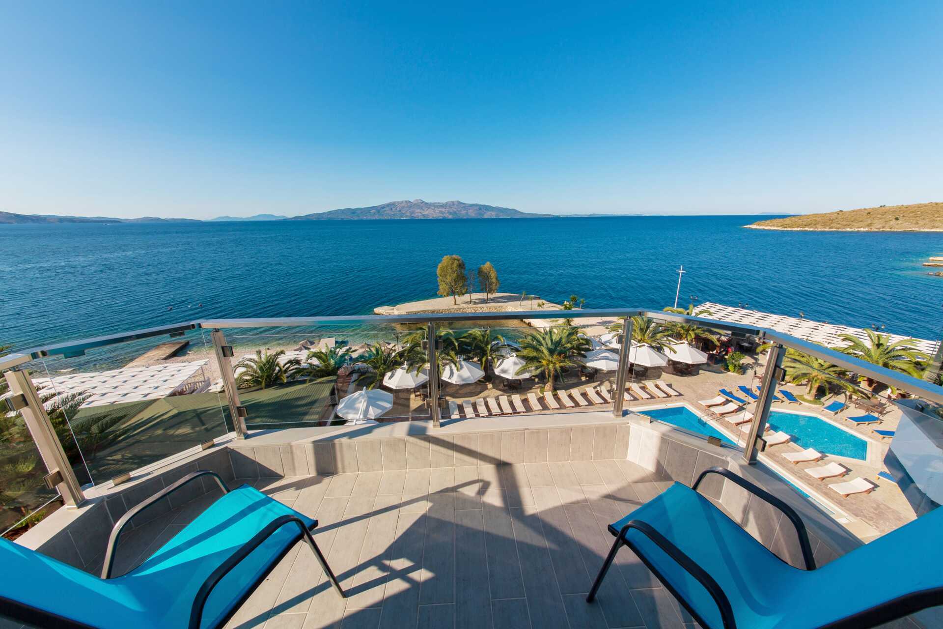 Dobbeltværelse med havudsigt på Hotel Saranda Palace i Albanien