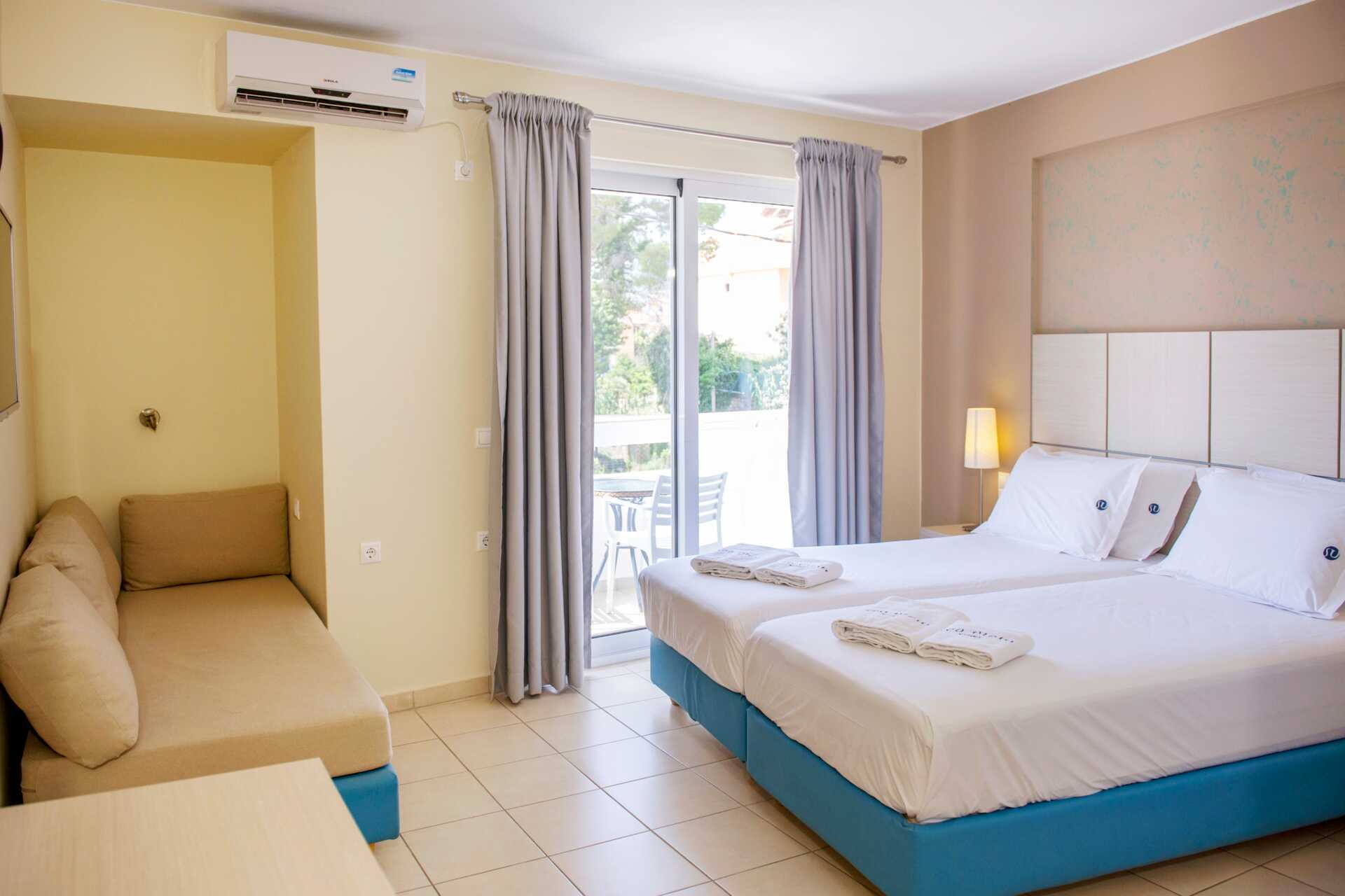 Dobbeltværelser på Hotel Seaview på Lefkas, Grækenland.