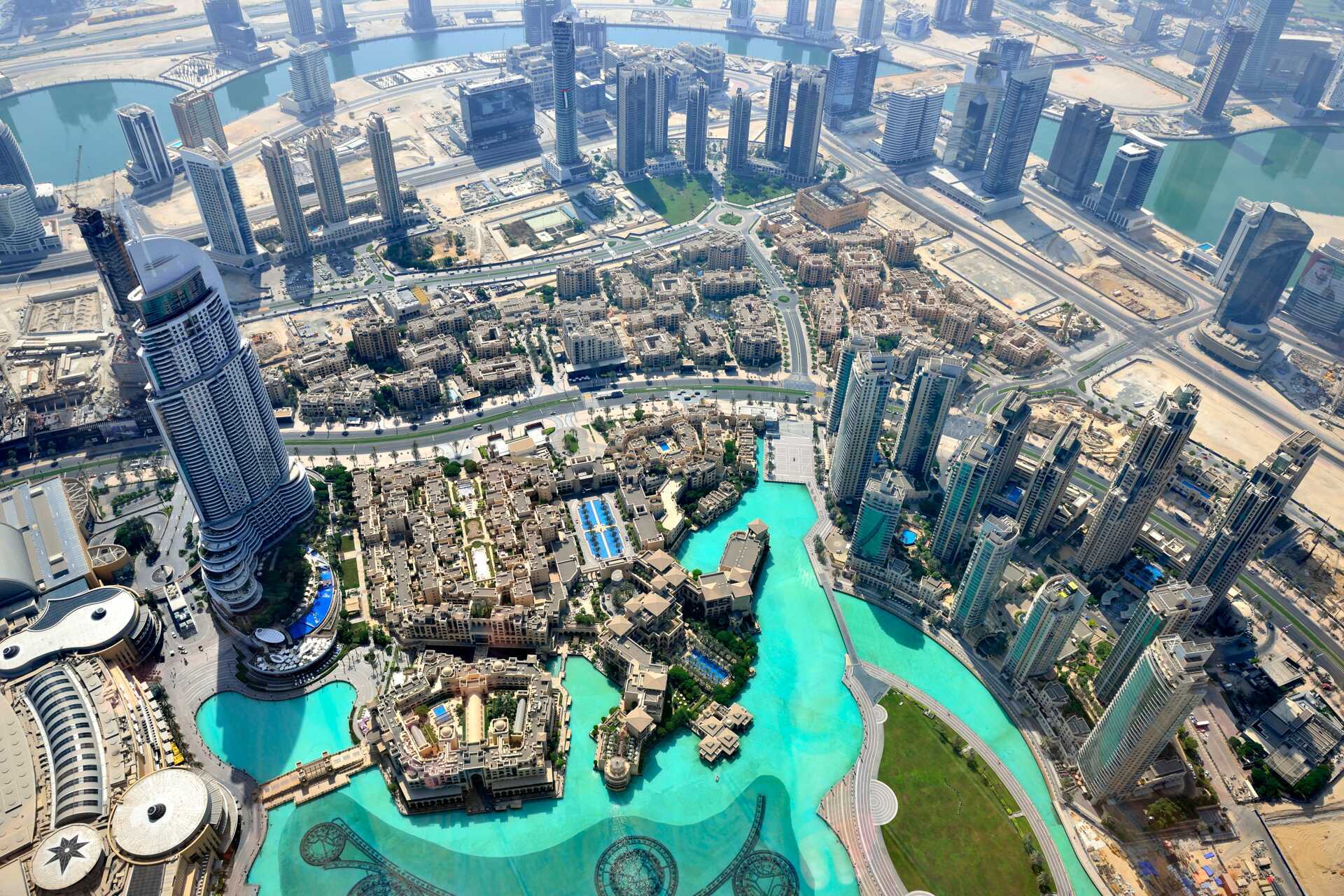 Udsigt fra Burj Khalifa i Dubai, De Forenede Arabiske Emirater.