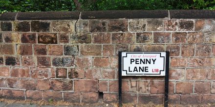 Penny Lane, Liverpool i England.