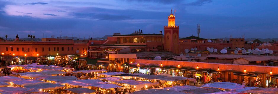 Markedstorvet Djemaa el Fna i Marrakech, Marokko.