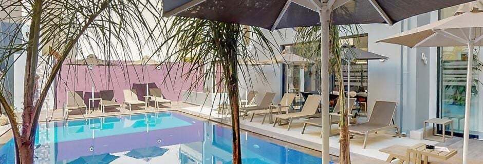 Poolområdet på Hotel Medusa i Rethymnon på Kreta, Grækenland