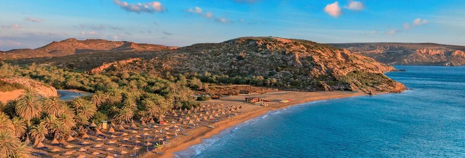 Vai-stranden ca 15 km nordøst fra Sitia på Kreta, Grækenland.