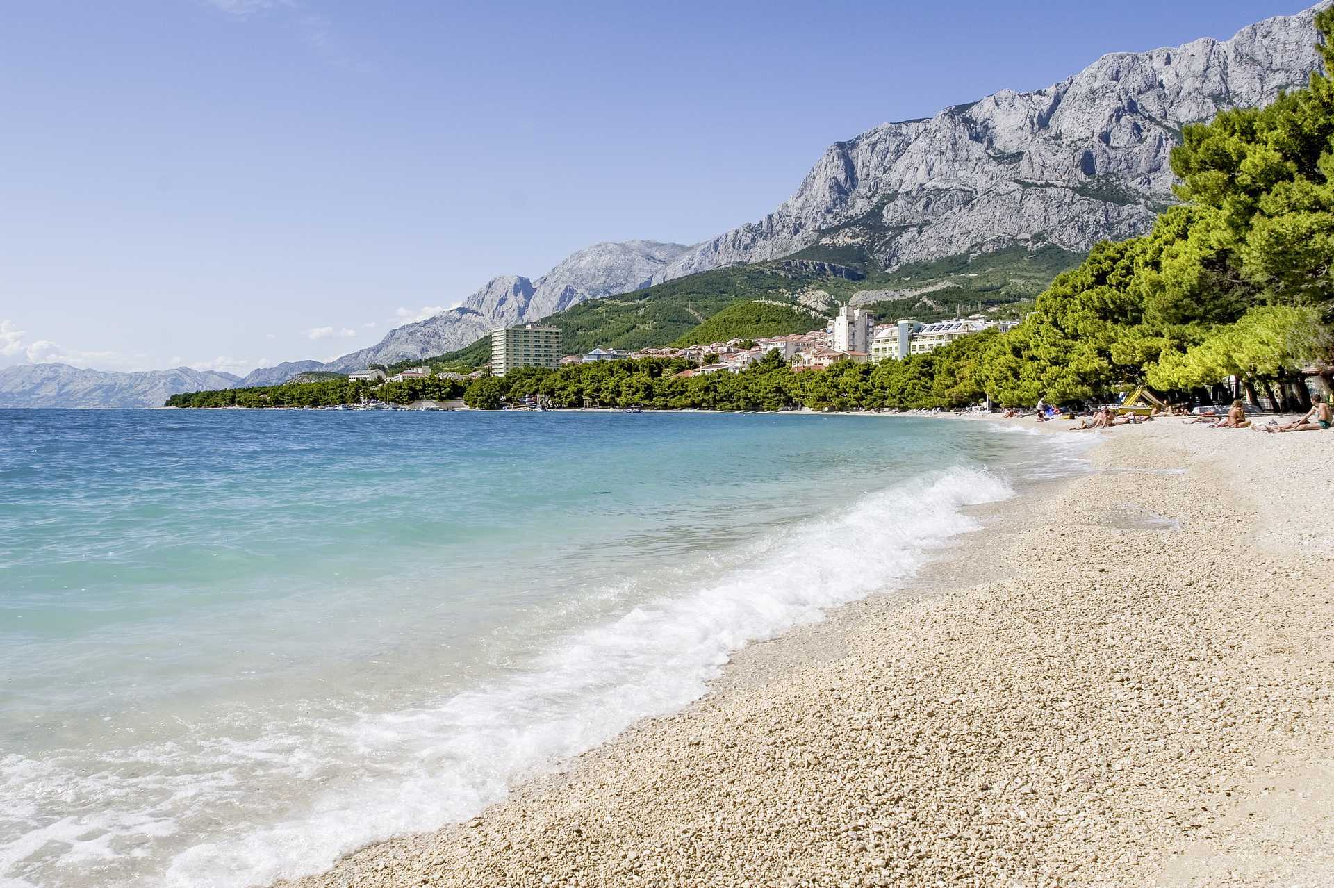 Stranden nedenfor Hotel Park i Makarska, Kroatien.