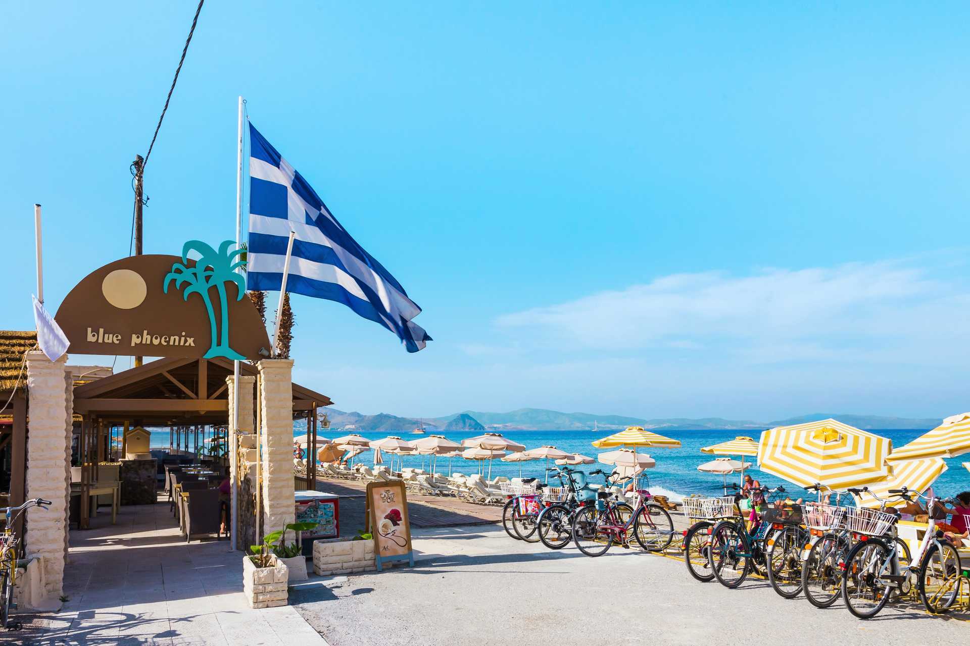 Tigaki strand på Kos, Grækenland.