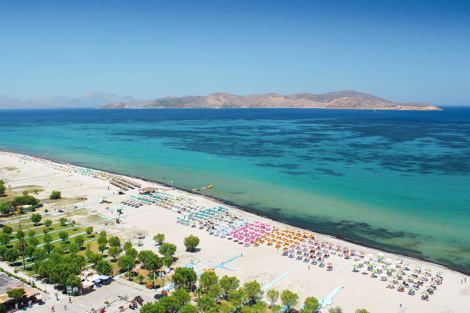 Stranden ved hotel Tigaki Beach på Kos, Grækenland.